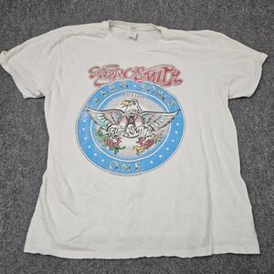 Aerosmith Aero Force One Graphic Band Tshirt‎ XL White Rock Tour Tee Grunge